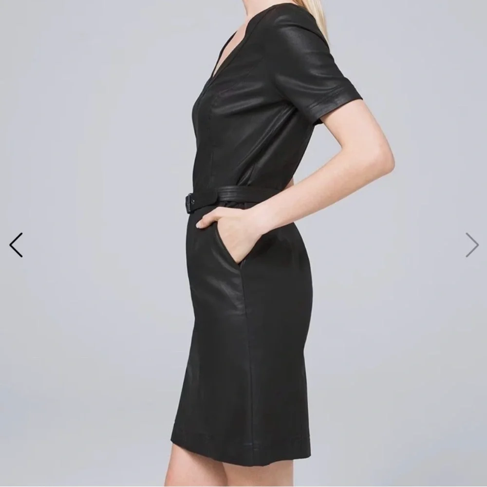 White House Black Market Black Faux Leather Sheath Dress Size 6 NWT - Picture 3 of 6